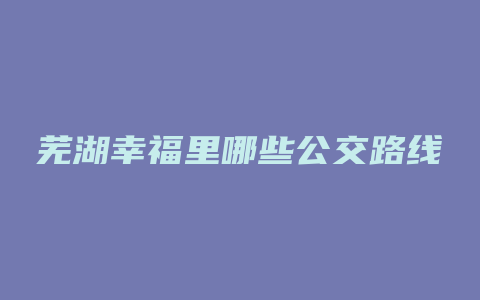 芜湖幸福里哪些公交路线